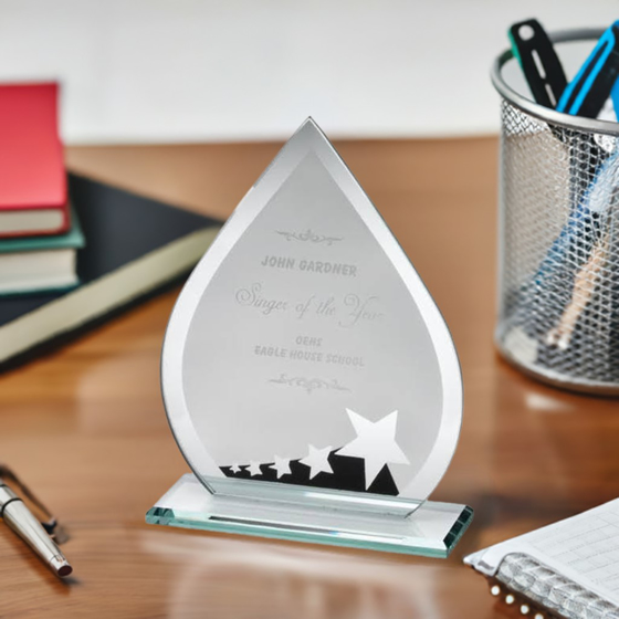 Picture of Jade Glass Teardrop With Silver/black Star Design - 6.5in (165mm)